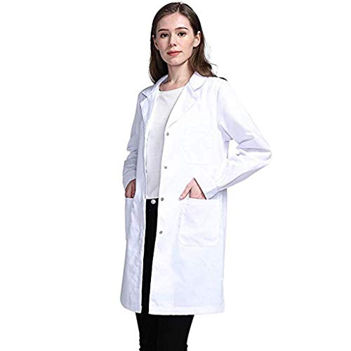 SHOBDW 2019 Liquidación Venta Bata Médica para Mujer Unisex Bata de Laboratorio Enfermera Sanitaria de Trabajo Blanca Manga Larga Mujer Botón Bolsillos Abrigos Mujer Blanco Talla Grande(Blanco,S)