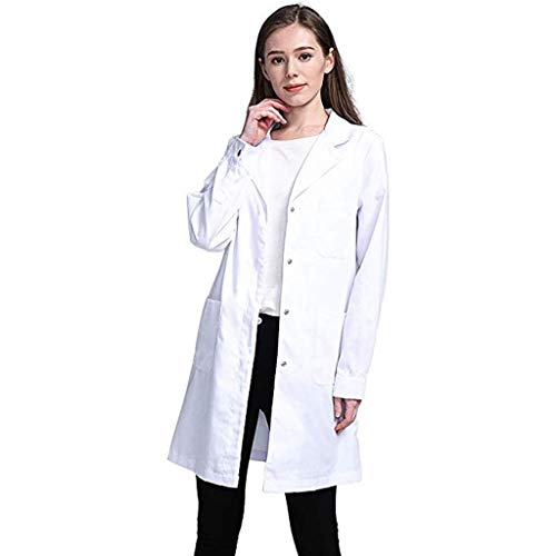 SHOBDW 2019 Liquidación Venta Bata Médica para Mujer Unisex Bata de Laboratorio Enfermera Sanitaria de Trabajo Blanca Manga Larga Mujer Botón Bolsillos Abrigos Mujer Blanco Talla Grande(Blanco,S)