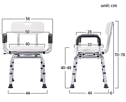 Silla Bañera Giratoria Personas Mayores, Taburete de Ducha Ergonómico Antideslizante de Altura Ajustable (40-48cm), Asiento de Ducha con Reposabrazos y Respaldo, Blanco