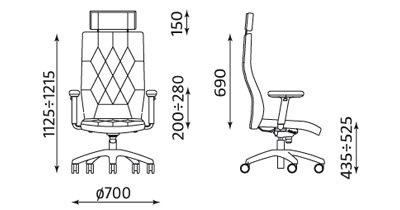 Silla de dirección síncrona. Silla de oficina inclinable . Con reposacabezas fijo. Brazos ajustables en altura. Ofrece gran comodidad para personas altas (hasta 200 cm). Capacidad de carga 150 kg.