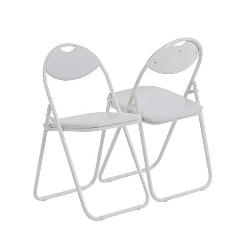 Silla de escritorio plegable - Con acolchado y estructura en blanco - Pack de 2