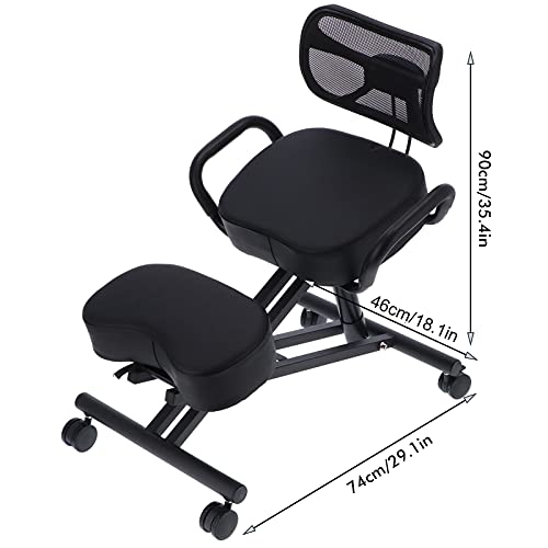 Silla Ortopédica para Rodillas, Respaldo Negro para Rodillas, Ajustable En Altura Y ángulo, Taburete Ortopédico, 74x46x90cm, Carga Máxima 100kg