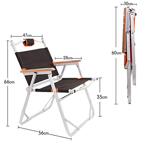 Silla plegable, alta capacidad de 200 kg, para el asiento de patio al aire libre que acampa en la playa, con reposabrazos y bolsa de almacenamiento y bolsa de almacenamiento de gran tamaño,Brown