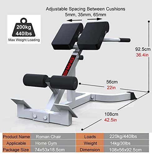 Silla Romana Banco de hiperextensión trasera Silla romana para gimnasio en casa, Tarea pesada Ajustable Extensión de espalda Equipo de ejercicio para el ejercicio de entrenamiento abdominal, Cargas 44