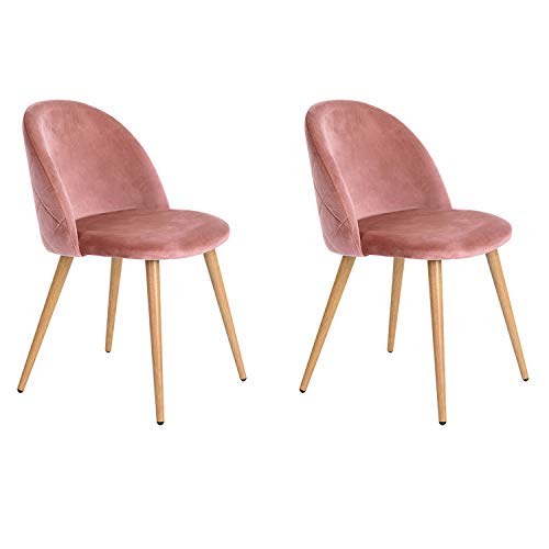 Sillas de Comedor de Terciopelo Juego de 2/4/6 Sillas de Ocio Modernas de Mediados de Siglo Sillas tapizadas con Patas de Metal para la Sala de Estar del Dormitorio (Pink 2)