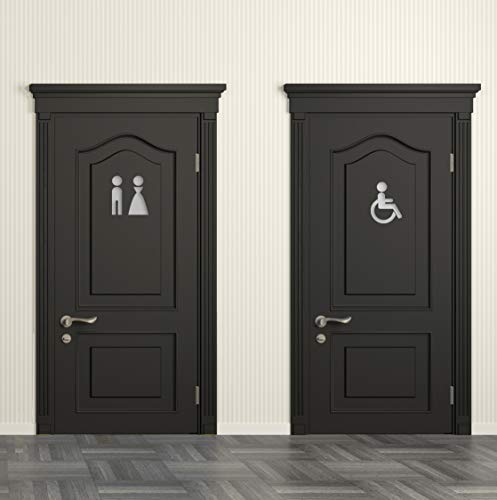 Símbolo para hombre y mujer discapacitados WC baño baño baño baño portamonedas placa adhesiva señalización plata satinado