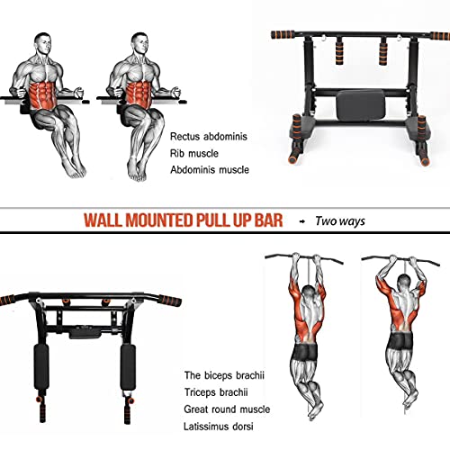 Sinbide Barras de Dominadas Pared Wall Pull Up Bar Barra de Tracción Workout Bar Barra de Tracción de Fitness Plegable Barra de Ejercicio para Espalda Gimnasio en Casa