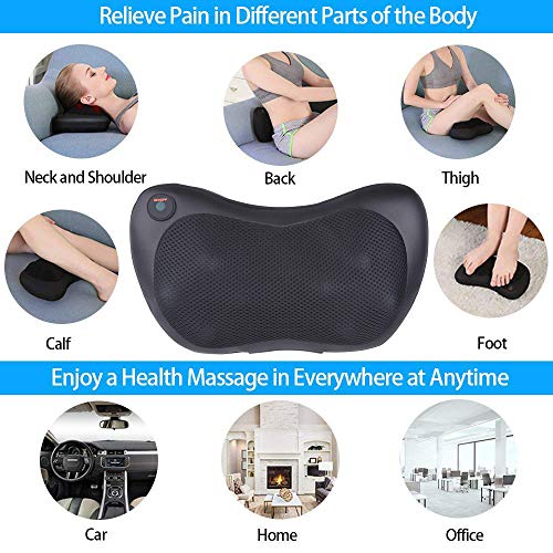 Sinbide Cojín de Masaje Shiatsu con 8 Rollos 3D Masajeador Almohada con Calor para Amasar Relajar Contracturas y Dolores Musculares en Casa Coche Oficina Negro