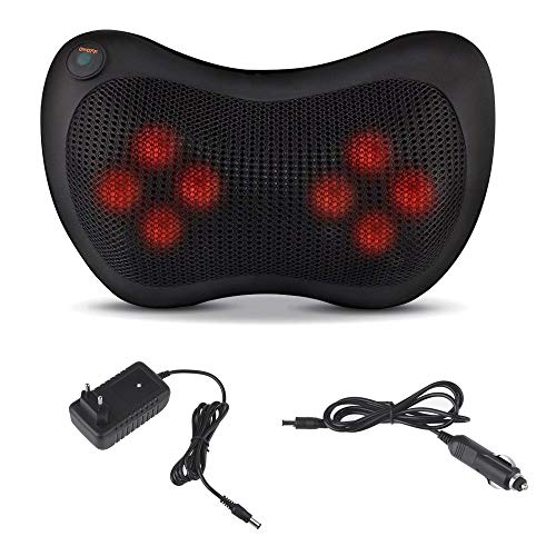 Sinbide Cojín de Masaje Shiatsu con 8 Rollos 3D Masajeador Almohada con Calor para Amasar Relajar Contracturas y Dolores Musculares en Casa Coche Oficina Negro