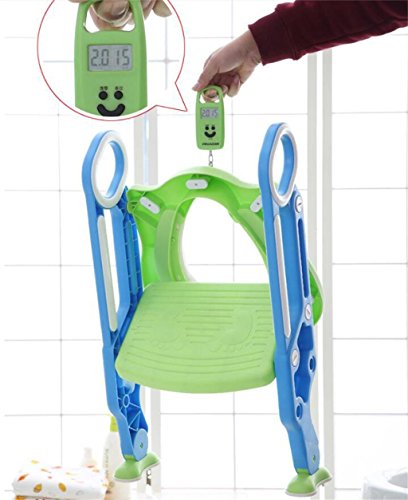 Sinbide Escalera Asiento Escalera del Tocador de Niños, Reductor WC para Niños Acolchado Suave con Escalón Plegable Abatible Ajustable, Antideslizante (Azul-Verde)