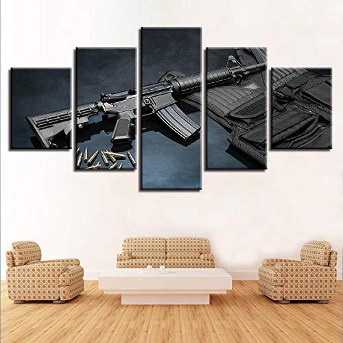 SJYHNB Cuadro Lienzo Moderno Ametralladora negra HD Imagen De Póster Impresión Artística, Pintura Decorativa para Salón De Hogar 5 Piezas 200 x 100cm