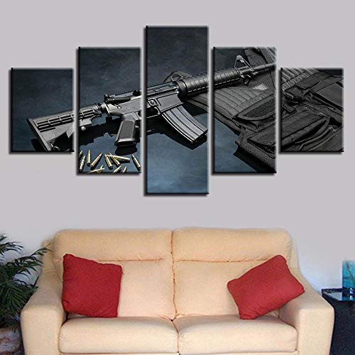 SJYHNB Cuadro Lienzo Moderno Ametralladora negra HD Imagen De Póster Impresión Artística, Pintura Decorativa para Salón De Hogar 5 Piezas 200 x 100cm