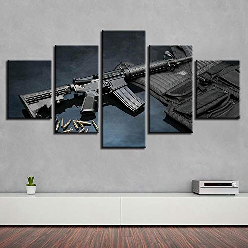 SJYHNB Cuadro Lienzo Moderno Ametralladora negra HD Imagen De Póster Impresión Artística, Pintura Decorativa para Salón De Hogar 5 Piezas 200 x 100cm