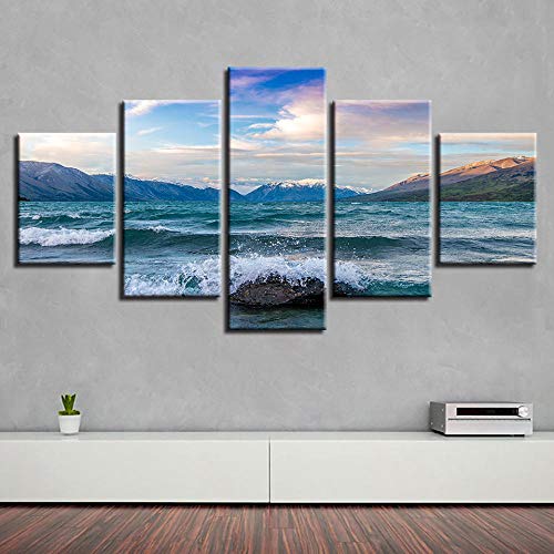 SJYHNB Cuadro Lienzo Moderno Océano y paisaje marino HD Imagen De Póster Impresión Artística, Pintura Decorativa para Salón De Hogar 5 Piezas 200 x 100cm