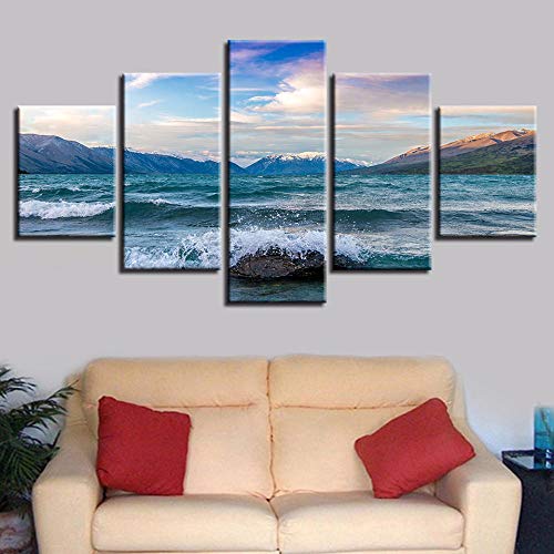 SJYHNB Cuadro Lienzo Moderno Océano y paisaje marino HD Imagen De Póster Impresión Artística, Pintura Decorativa para Salón De Hogar 5 Piezas 200 x 100cm