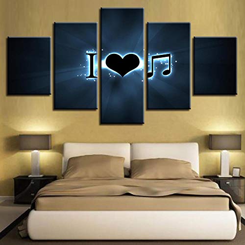 SJYHNB Cuadro Lienzo Moderno Patrón de carta de amor negro HD Imagen De Póster Impresión Artística, Pintura Decorativa para Salón De Hogar 5 Piezas 200 x 100cm