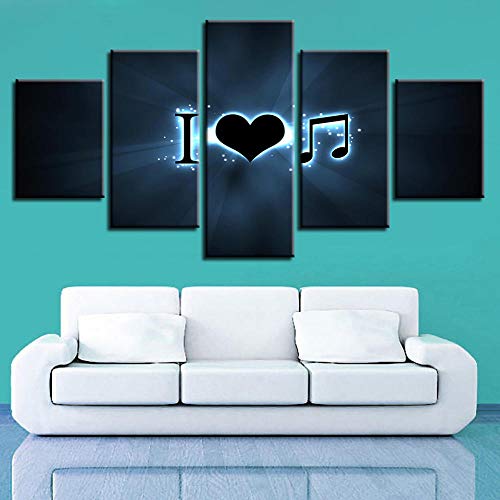 SJYHNB Cuadro Lienzo Moderno Patrón de carta de amor negro HD Imagen De Póster Impresión Artística, Pintura Decorativa para Salón De Hogar 5 Piezas 200 x 100cm