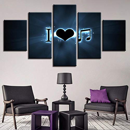 SJYHNB Cuadro Lienzo Moderno Patrón de carta de amor negro HD Imagen De Póster Impresión Artística, Pintura Decorativa para Salón De Hogar 5 Piezas 200 x 100cm