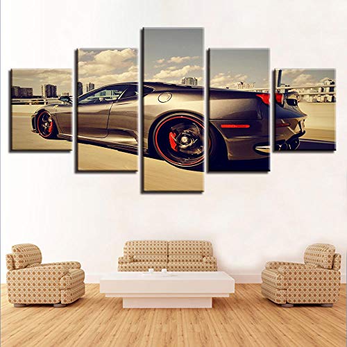 SJYHNB Decoración del hogar Pintura de Lienzo Coche deportivo negro Imágenes Impresiones de Arte de Pared Cartel Moderno Modular para habitación 5 Piezas 200 x 100cm