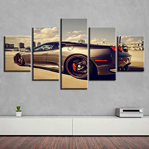 SJYHNB Decoración del hogar Pintura de Lienzo Coche deportivo negro Imágenes Impresiones de Arte de Pared Cartel Moderno Modular para habitación 5 Piezas 200 x 100cm