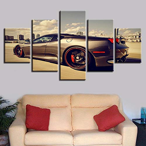 SJYHNB Decoración del hogar Pintura de Lienzo Coche deportivo negro Imágenes Impresiones de Arte de Pared Cartel Moderno Modular para habitación 5 Piezas 200 x 100cm