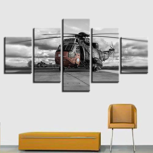 SJYHNB Decoración del hogar Pintura de Lienzo Helicóptero negro Imágenes Impresiones de Arte de Pared Cartel Moderno Modular para habitación 5 Piezas 200 x 100cm