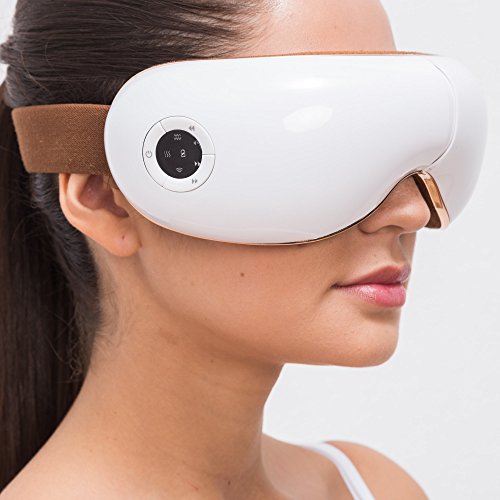 SKANDAS® Masajeador facial y de ojos (modelo 2021) - Máscara ocular y de cabeza/Gafas de masaje electricas plegables con vibromasaje, presoterapia, calor y música – Garantía 2 Años