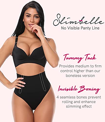 SLIMBELLE Braga Faja Tanga Reductora Mujer Cintura Alta Braga Moldeadora String Adelgazantes Sin Costuras Negro M