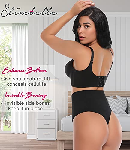 SLIMBELLE Braga Faja Tanga Reductora Mujer Cintura Alta Braga Moldeadora String Adelgazantes Sin Costuras Negro M