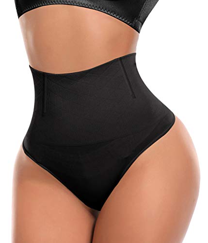 SLIMBELLE Braga Faja Tanga Reductora Mujer Cintura Alta Braga Moldeadora String Adelgazantes Sin Costuras Negro M