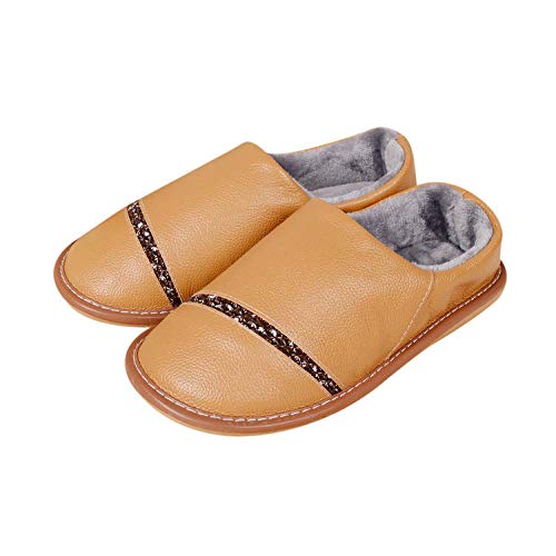 Slippers Unisex-Adulto,Mobiliario para el hogar Bolsa Zapatos de algodón de tacón, Zapatillas calientes antideslizantes-Amarillo Brown_34-35,Zapatillas antideslizantes Comfort para hombres y mujeres