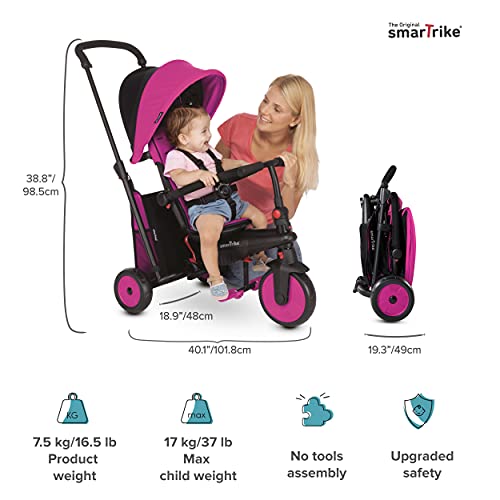 smarTrike STR3 Triciclo Plegable con Carrito Certificado para niños de 1,2,3 años, Triciclo multietapa 6 en 1, Rosa