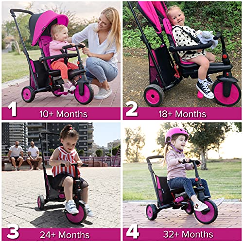 smarTrike STR3 Triciclo Plegable con Carrito Certificado para niños de 1,2,3 años, Triciclo multietapa 6 en 1, Rosa