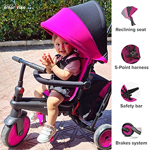 smarTrike STR3 Triciclo Plegable con Carrito Certificado para niños de 1,2,3 años, Triciclo multietapa 6 en 1, Rosa