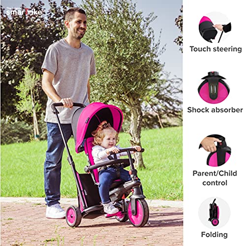 smarTrike STR3 Triciclo Plegable con Carrito Certificado para niños de 1,2,3 años, Triciclo multietapa 6 en 1, Rosa