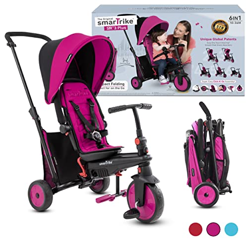 smarTrike STR3 Triciclo Plegable con Carrito Certificado para niños de 1,2,3 años, Triciclo multietapa 6 en 1, Rosa