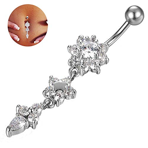 SMCTCRED Barras del Vientre, 11PCS 316L Acero quirúrgico CZ Las Barras del Vientre con cuelgan Zirconia cúbica Curvantes Piercings Joyas para Mujeres (6 Piezas)