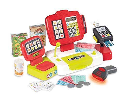 Smoby Caja registradora electrónica infantil roja, Con función de calculadora real, 17 Accesorios, Medidas: 39 x 21,5 x 16cm, Adecuado a partir de 3 Años, color (350111)