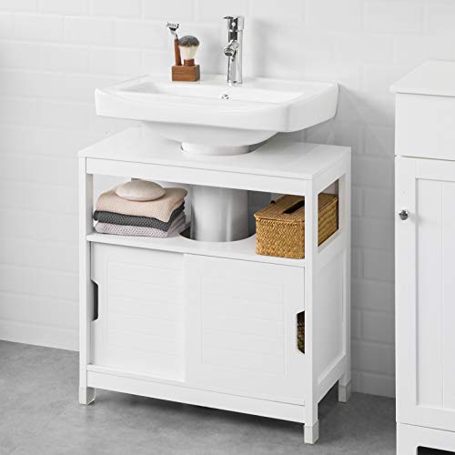 SoBuy FRG128-II-W Mueble para Debajo del Lavabo Armario de Baño de Suelo 1 Estante y 2 Puertas Correderas 60 * 30 * 61 cm ES