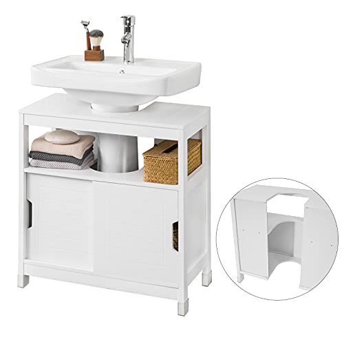 SoBuy FRG128-II-W Mueble para Debajo del Lavabo Armario de Baño de Suelo 1 Estante y 2 Puertas Correderas 60 * 30 * 61 cm ES