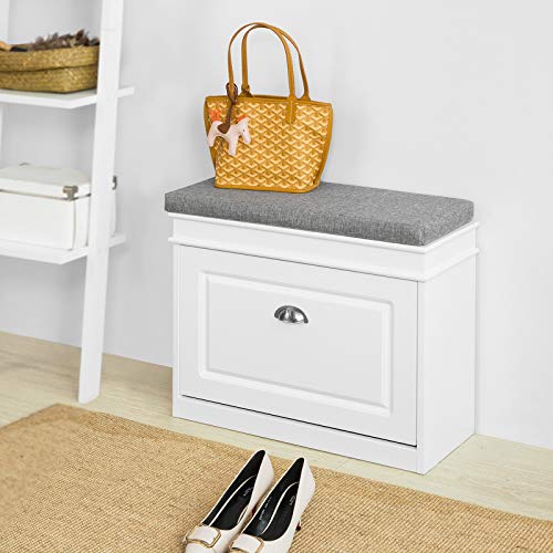 SoBuy FSR82-K-W Banco Zapatero con 1 Cajón Organizador para Zapatos 60 x 24 x 51 cm ES