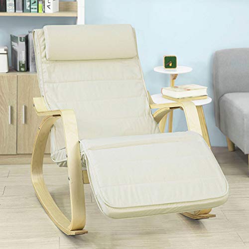 SoBuy Silla de relax, mecedora (reposapiernas ajustable), sillón de relax FST16-W (beige) (Mecedora)