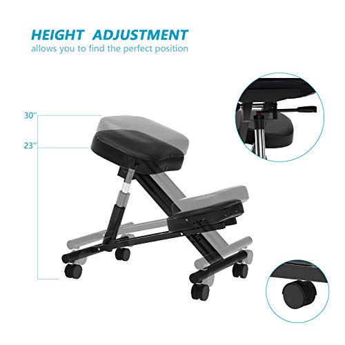 soges Silla ergonómica con altura y ángulo ajustable para rodillas con cojines de espuma gruesa y ruedas para la oficina en casa, correctora de postura negra YKTH-EKC-B-1