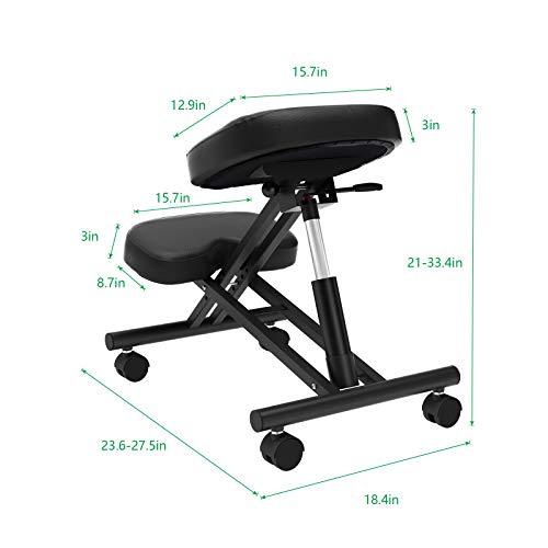 soges Silla ergonómica con altura y ángulo ajustable para rodillas con cojines de espuma gruesa y ruedas para la oficina en casa, correctora de postura negra YKTH-EKC-B-1