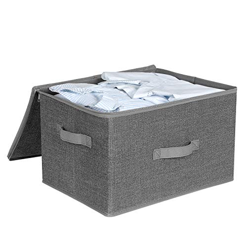 SONGMICS Cajas de Almacenamiento Plegables, con Tapas y Asas, Organizador para Juguetes, Ropa, Gris RYZB03G