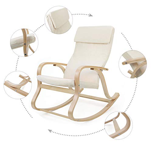 SONGMICS LYY30M-Sillón Mecedora, Color Beige, Algodón, 65 x 90 x 98 cm