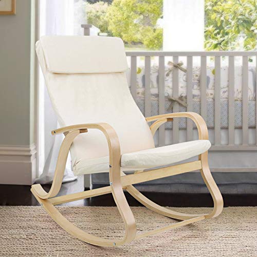 SONGMICS LYY30M-Sillón Mecedora, Color Beige, Algodón, 65 x 90 x 98 cm