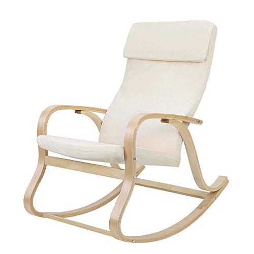 SONGMICS LYY30M-Sillón Mecedora, Color Beige, Algodón, 65 x 90 x 98 cm