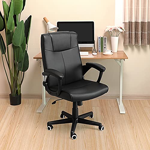 SONGMICS OBG32B - Silla Giratoria de Oficina, PU Resistente, Ajustable en Altura, Diseño Ergonómico, Negro