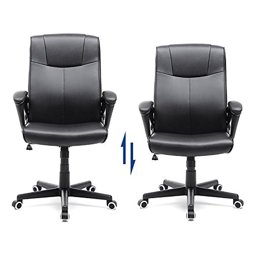 SONGMICS OBG32B - Silla Giratoria de Oficina, PU Resistente, Ajustable en Altura, Diseño Ergonómico, Negro